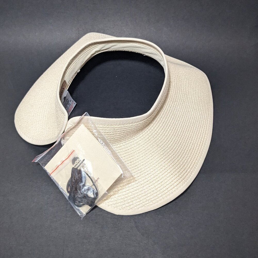 Furtalk Straw Sun Visor Hat Beige Wide Brim Roll-Up Ponytail UVA UVB Packable - Picture 6 of 8